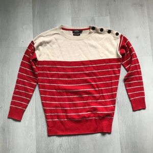 GALERIES LAFAYETTE WOMENS SWEATER 100% CASHMERE RED TAN STRIPE LONG SLEEVE SMALL